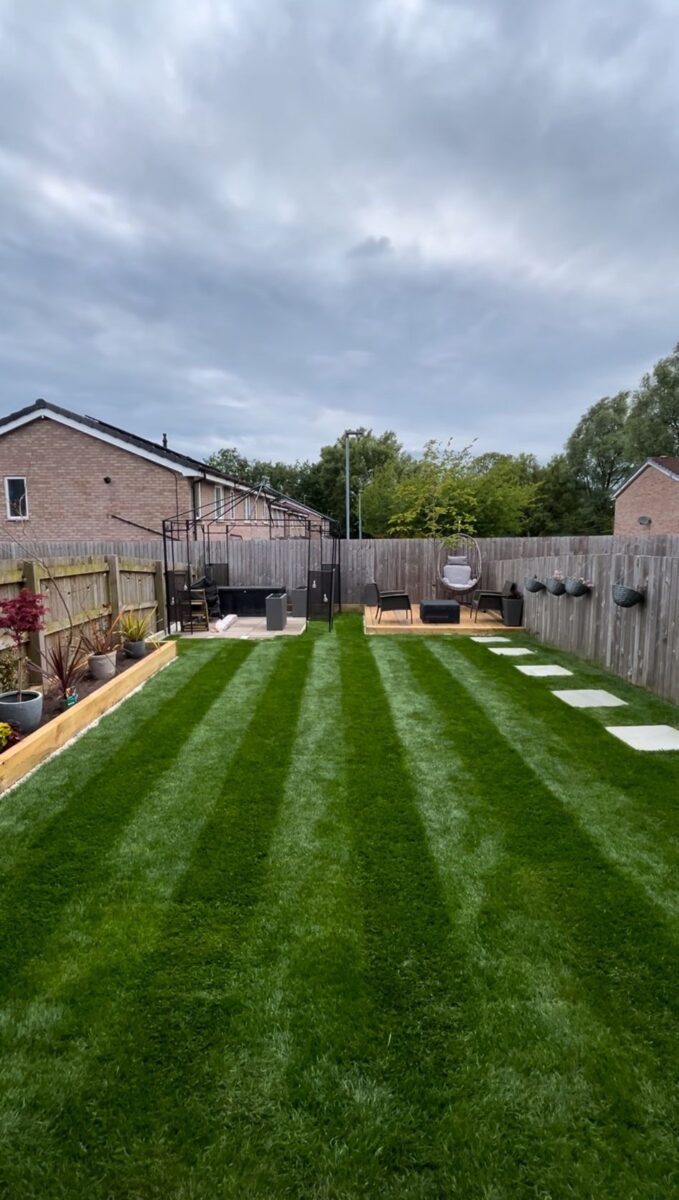 Raised beds and new turf installed in a Stockport garden